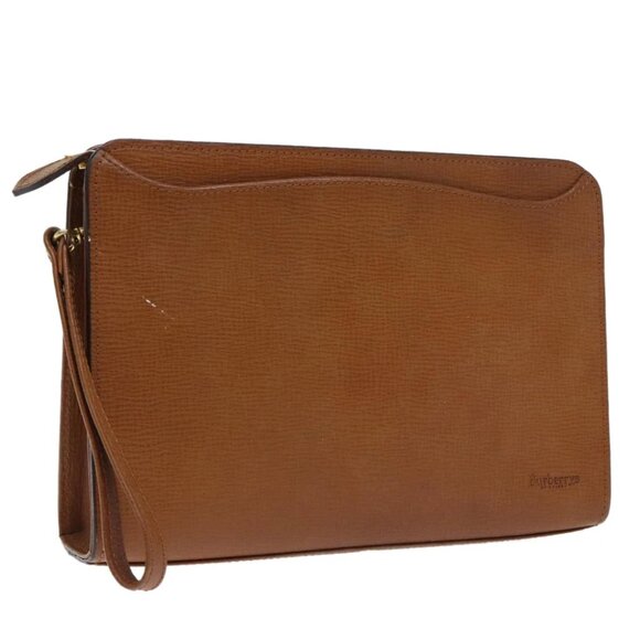 Burberrys Clutch Bag Leather Gold Brown Auth bs18366 - Picture 1 of 14